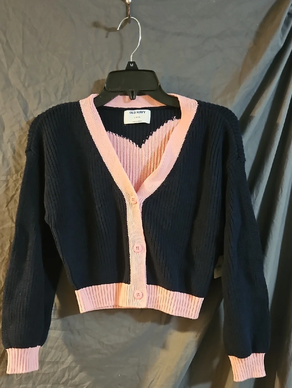 OLD NAVY GIRLS BIG HEART CARDIGAN: NAVY/PINK: NEW WITH TAGS: SIZE L (10-12)